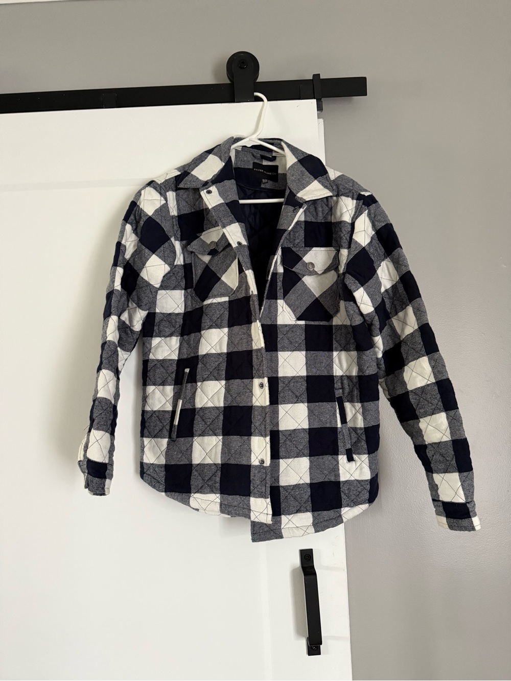 Silver Jeans Navy & White Plaid Quilted Jacket